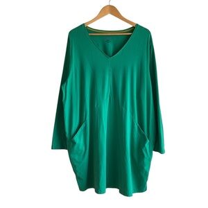 Gudrun Sjoden Green V-Neck Tunic Dress With Pockets, size XXL